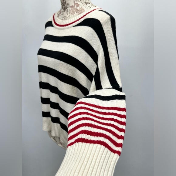 MADISON Beige with black and red stripe crew neck sweater size L - Picture 3 of 13